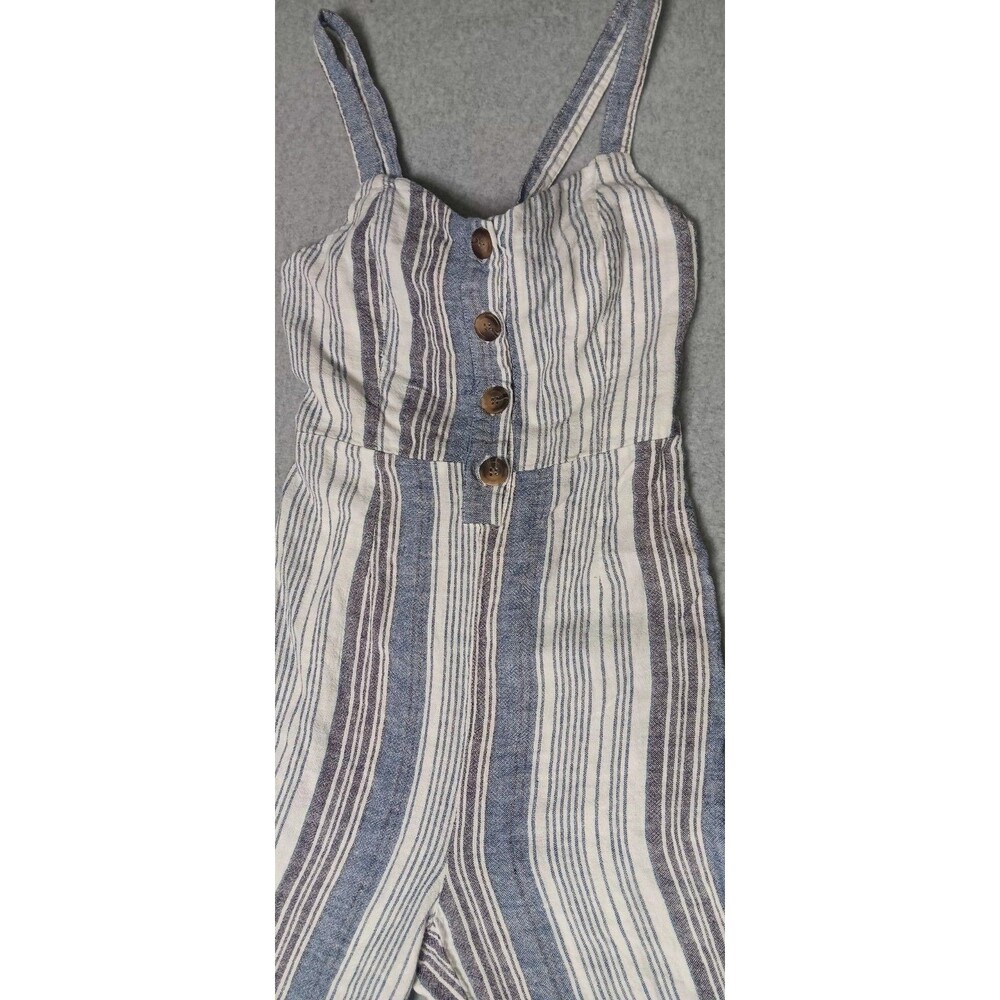 Romeo Juliet Couture Blue Combo Linen Blend Jumpsuit Romper Sz M Striped Coastal - Picture 5 of 14